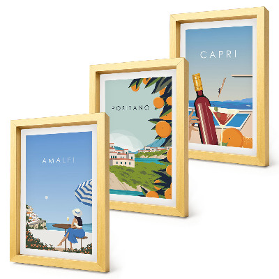 3-piece wall art set Holiday views of Amalfi, Positano and Capri