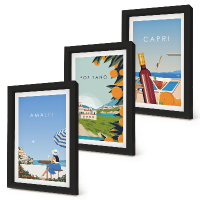 3-piece wall art set Holiday views of Amalfi, Positano and Capri