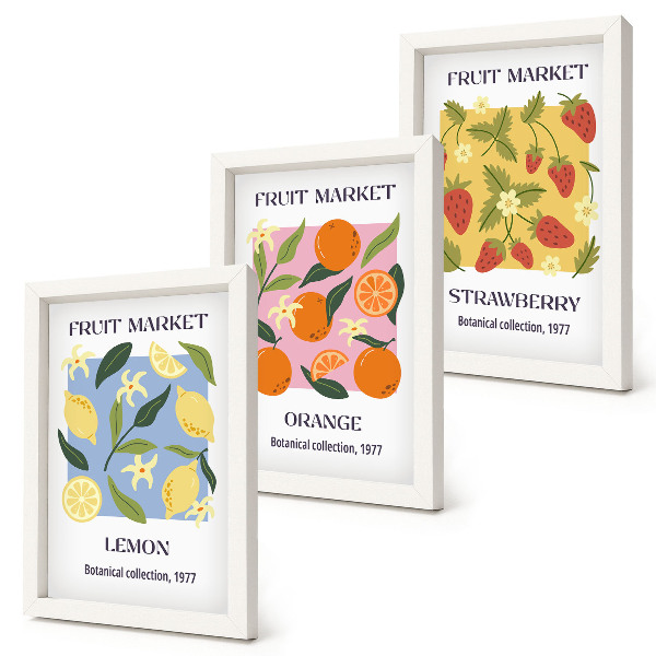 Photo frame wall Fruit posters with lemons, oranges and strawberries