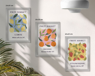 Photo frame wall Fruit posters with lemons, oranges and strawberries