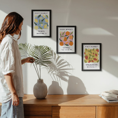 Photo frame wall Fruit posters with lemons, oranges and strawberries