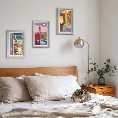 Framed triptych Retro cityscapes of Paris, London and France