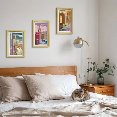 Framed triptych Retro cityscapes of Paris, London and France