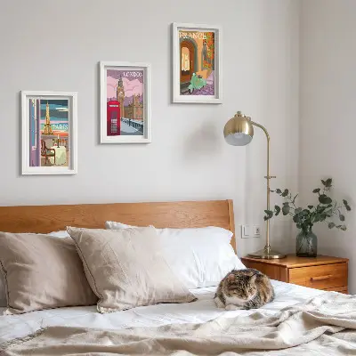 Framed triptych Retro cityscapes of Paris, London and France