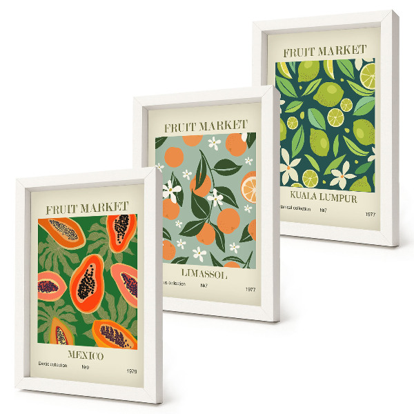 3-piece wall art set Fruit patterns vintage posters