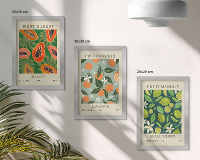 3-piece wall art set Fruit patterns vintage posters