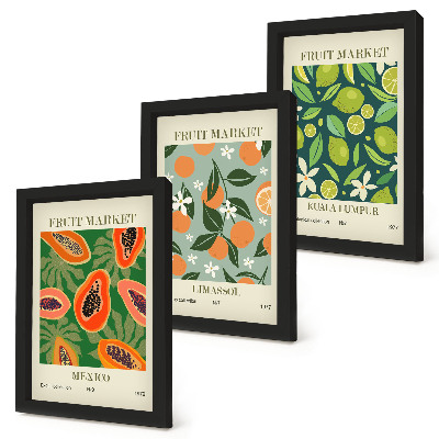 3-piece wall art set Fruit patterns vintage posters
