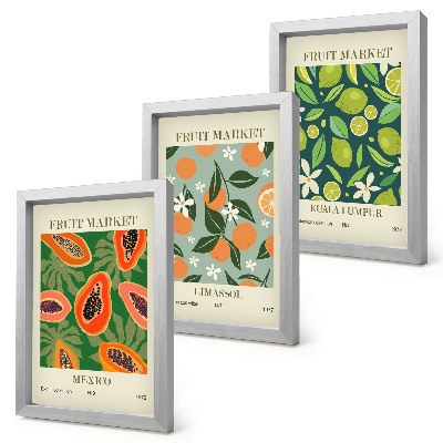 3-piece wall art set Fruit patterns vintage posters