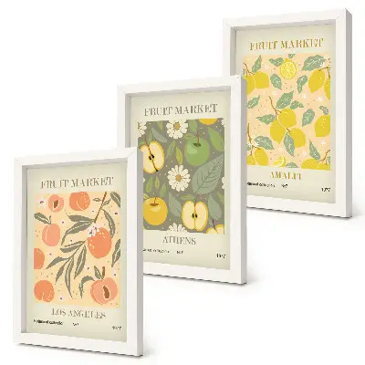 Photo frame wall with retro-style fruit pattern posters