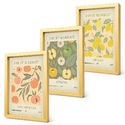 Photo frame wall with retro-style fruit pattern posters