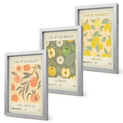 Photo frame wall with retro-style fruit pattern posters
