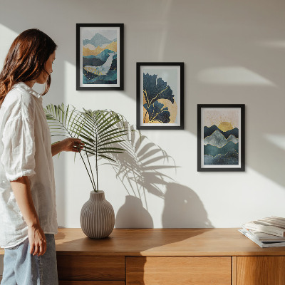 Framed triptych Abstract aesthetic views with mountains and plants