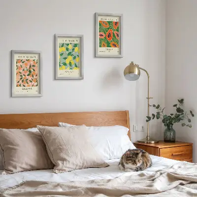 3-piece wall art set featuring citrus and tropical fruits in a retro style