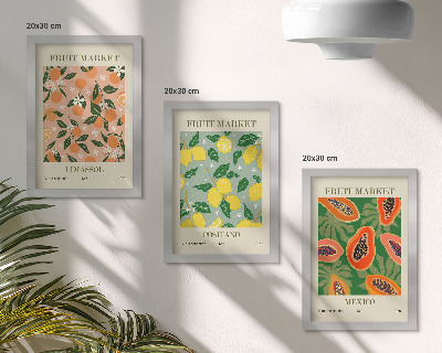 3-piece wall art set Citrus and tropical fruits in a retro style