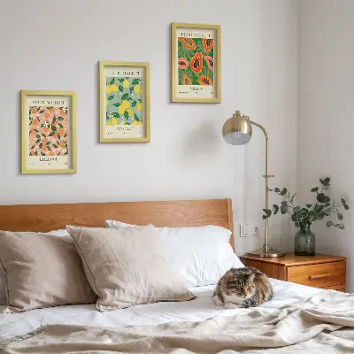 3-piece wall art set featuring citrus and tropical fruits in a retro style