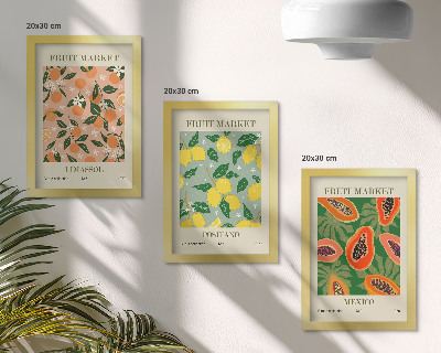 3-piece wall art set Citrus and tropical fruits in a retro style