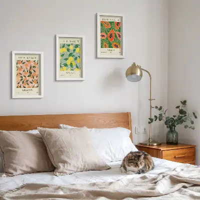 3-piece wall art set featuring citrus and tropical fruits in a retro style