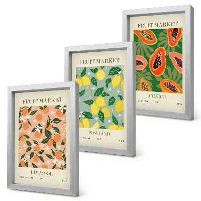 3-piece wall art set Citrus and tropical fruits in a retro style