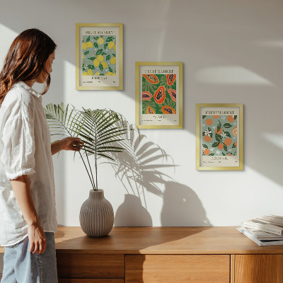 Framed triptych Fruit posters lemons papayas tangerines flowers