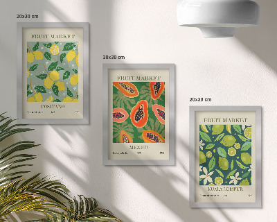 3-piece wall art set Fruity patterns of lemons, papayas, and limes