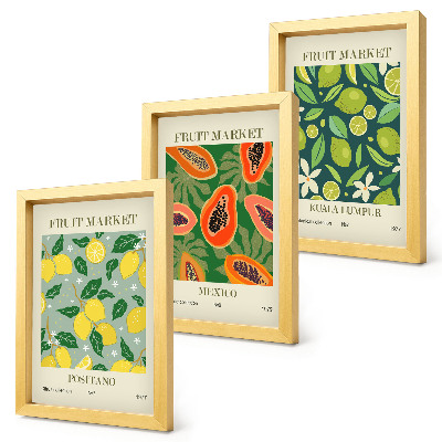 3-piece wall art set Fruity patterns of lemons, papayas, and limes