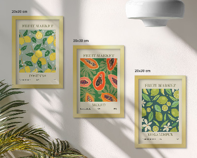 3-piece wall art set Fruity patterns of lemons, papayas, and limes