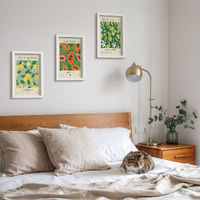 3-piece wall art set Fruity patterns of lemons, papayas, and limes
