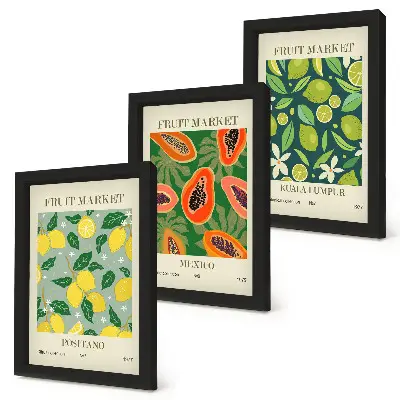 3-piece wall art set featuring fruity patterns of lemons, papayas, and limes