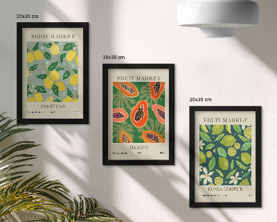 3-piece wall art set Fruity patterns of lemons, papayas, and limes