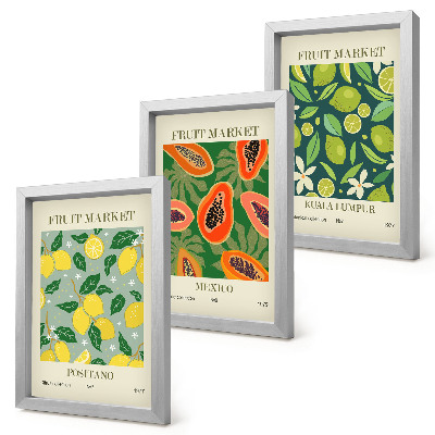 3-piece wall art set Fruity patterns of lemons, papayas, and limes