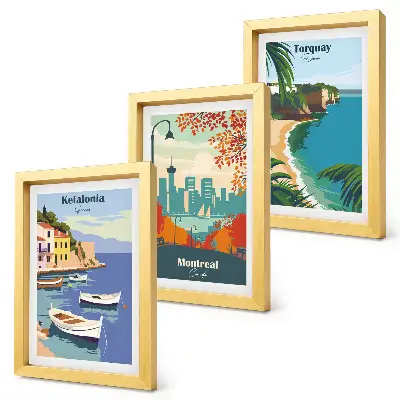 Framed triptych Cityscapes and landscapes from Greece, Canada and Australia