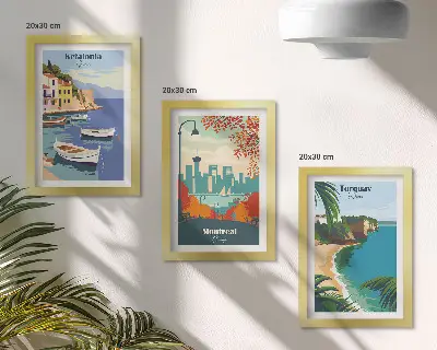 Framed triptych Cityscapes and landscapes from Greece, Canada and Australia