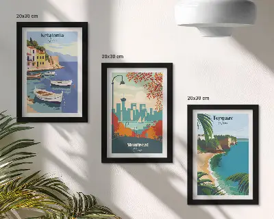 Framed triptych Cityscapes and landscapes from Greece, Canada and Australia