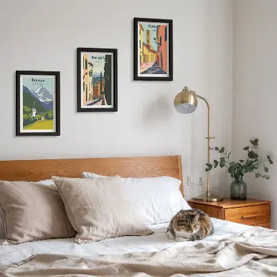 Framed triptych Mountain landscapes and streets of Italian cities