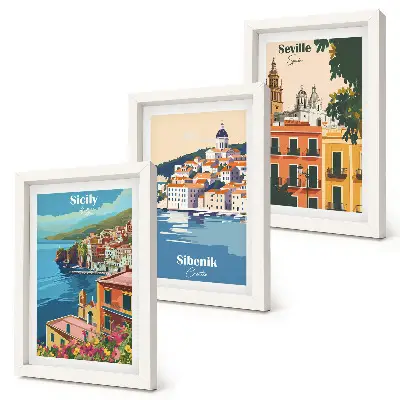 3-piece wall art set Landscapes of European cities with colorful buildings
