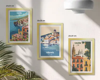 3-piece wall art set Landscapes of European cities with colorful buildings