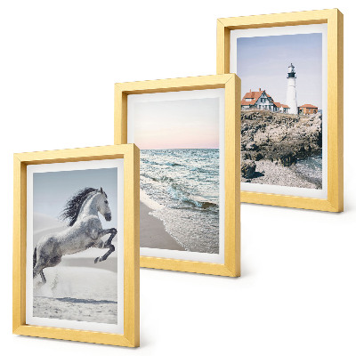 Photo frame wall Horses in motion beach and lighthouse water waves