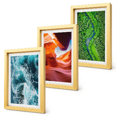 Framed triptych Water in motion canyon and green forest nature