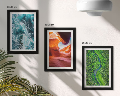 Framed triptych Water in motion canyon and green forest nature
