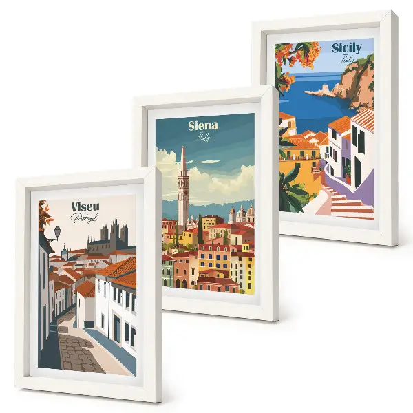 3-piece wall art set featuring retro illustrations of famous cities around the world