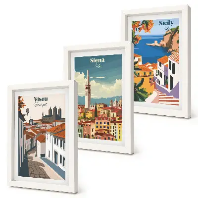 3-piece wall art set featuring retro illustrations of famous cities around the world