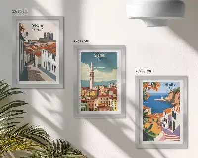 3-piece wall art set featuring retro illustrations of famous cities around the world