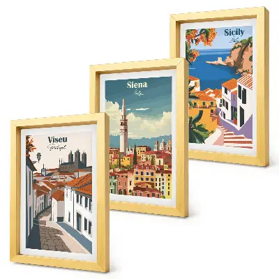 3-piece wall art set featuring retro illustrations of famous cities around the world
