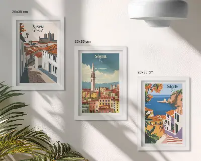 3-piece wall art set Retro illustrations of famous cities around the world