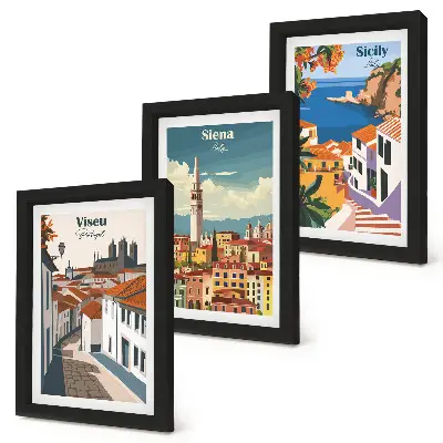 3-piece wall art set featuring retro illustrations of famous cities around the world