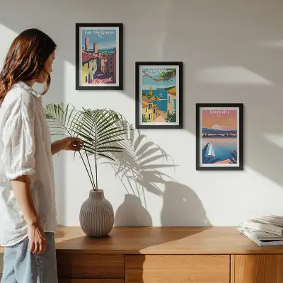 Photo frame wall Italian towns and retro seaside landscapes