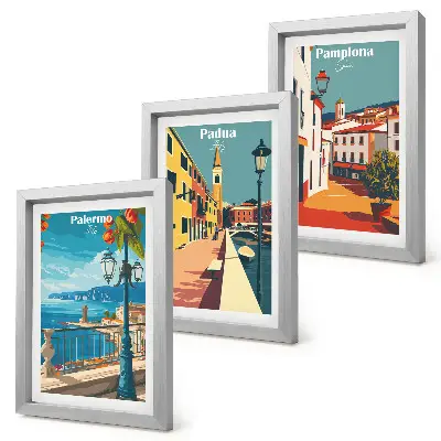 Photo frame wall Popular cities in a retro illustrative style