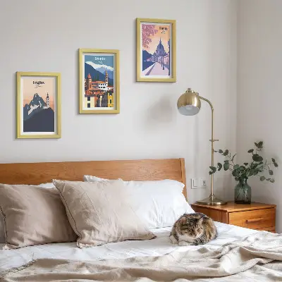 Photo frame wall Mountains and retro architecture colorful illustrations