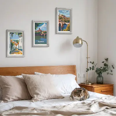 Framed city skyline triptych retro style graphic art set