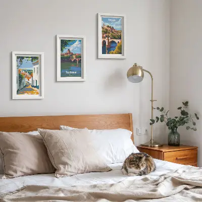 Framed city skyline triptych retro style graphic art set